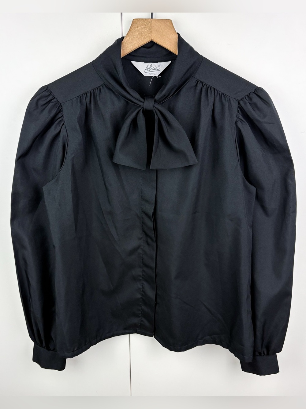 Vintage Bow Collar Puff Long Sleeve Blouse Top Black Coquette Lolita Cottagecore